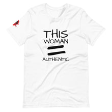 Load image into Gallery viewer, AQA short-sleeve unisex story tee logo sleeve (this woman = authentic)

