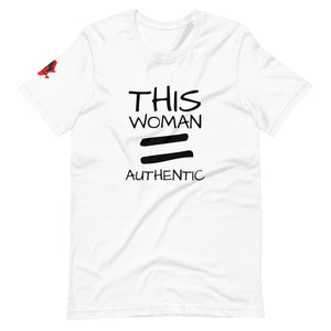 AQA short-sleeve unisex story tee logo sleeve (this woman = authentic)