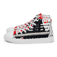 Load image into Gallery viewer, AQA limited edition qween of the Aafrofuture women’s high top canvas shoes (red accent)
